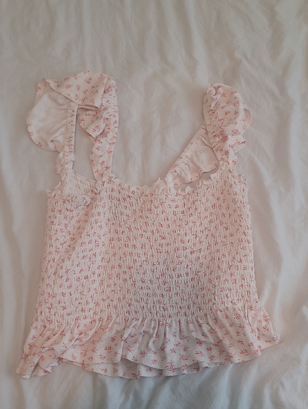Forever 21 Pink Floral Smocked Ruffle Tank Top